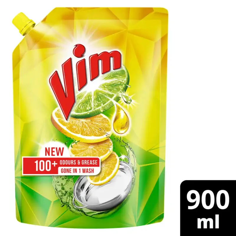 Vim Lemon Dishwash Liquid Gel Refill Pouch - 900 ml