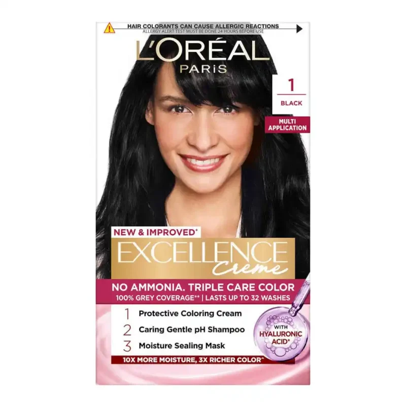 L'Oreal Paris Excellence Creme Hair Color, 1 Black - 172 ml