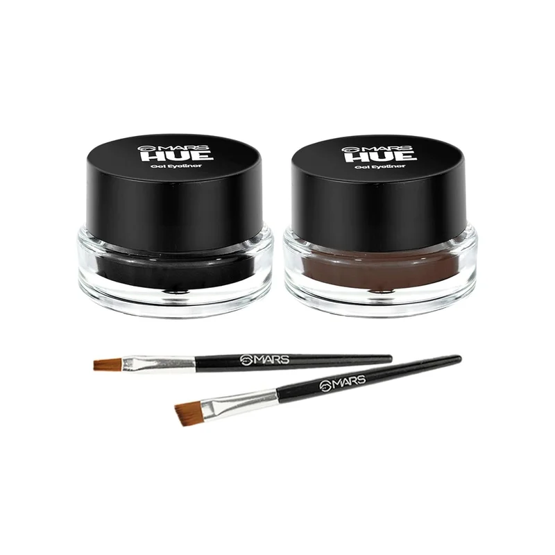 MARS 2-In-1 Hue Gel Matte Eyeliner | Waterproof & Smudgeproof Formula | Stay Upto 24 Hours | Comes With 2 Brush Set (6.0 Gm) (Black & Brown)